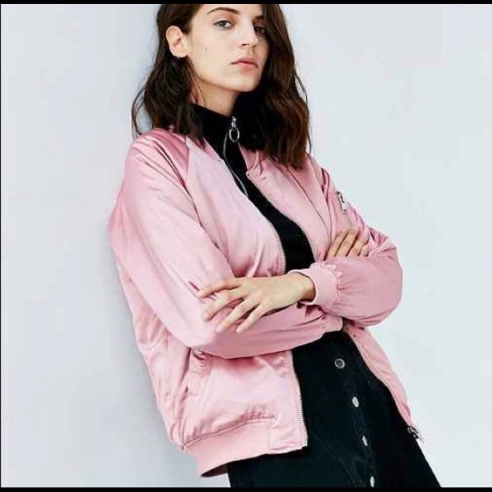 Urban outfitters pink bomber jacket